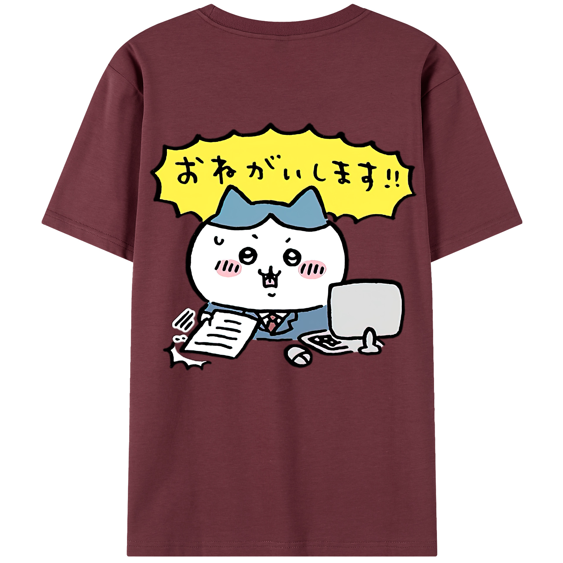 （画像用） ちいかわ ハチワレ Chii-kawa hachiware 綿100％半袖Tシャツ（背面プリント）